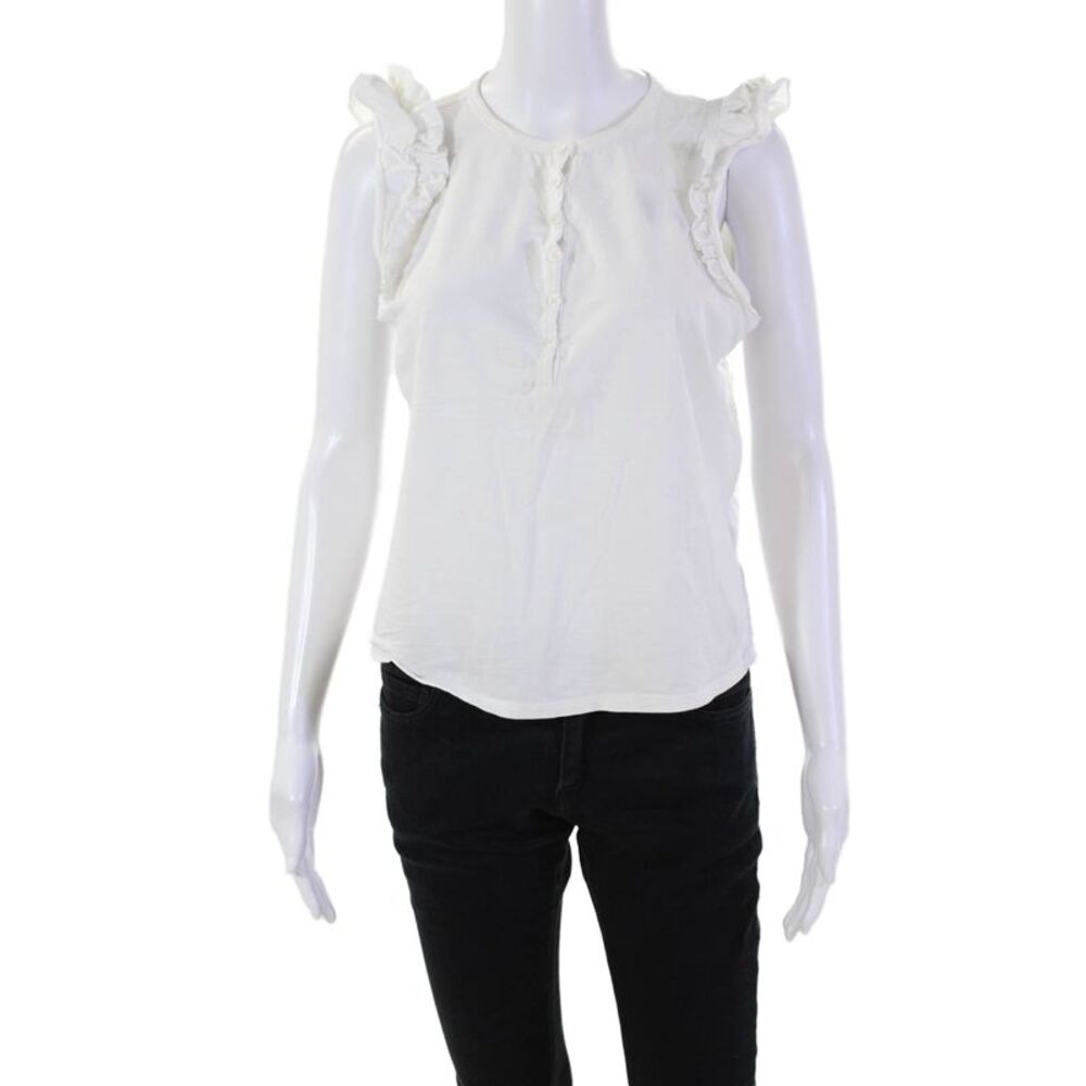 Melissa Nepton Womens Cotton Button-Up Sleeveless Blouse White Size PS